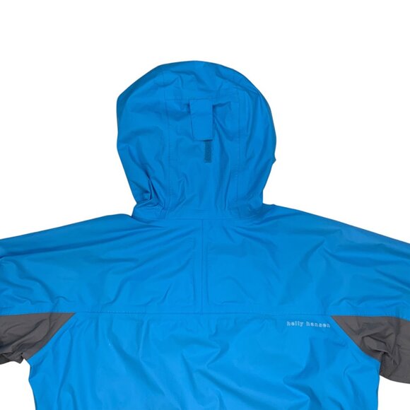 Helly Hansen Packable Windbreaker Jacket M Blue Gray Hooded Colorblock Gorpcore - Picture 9 of 12